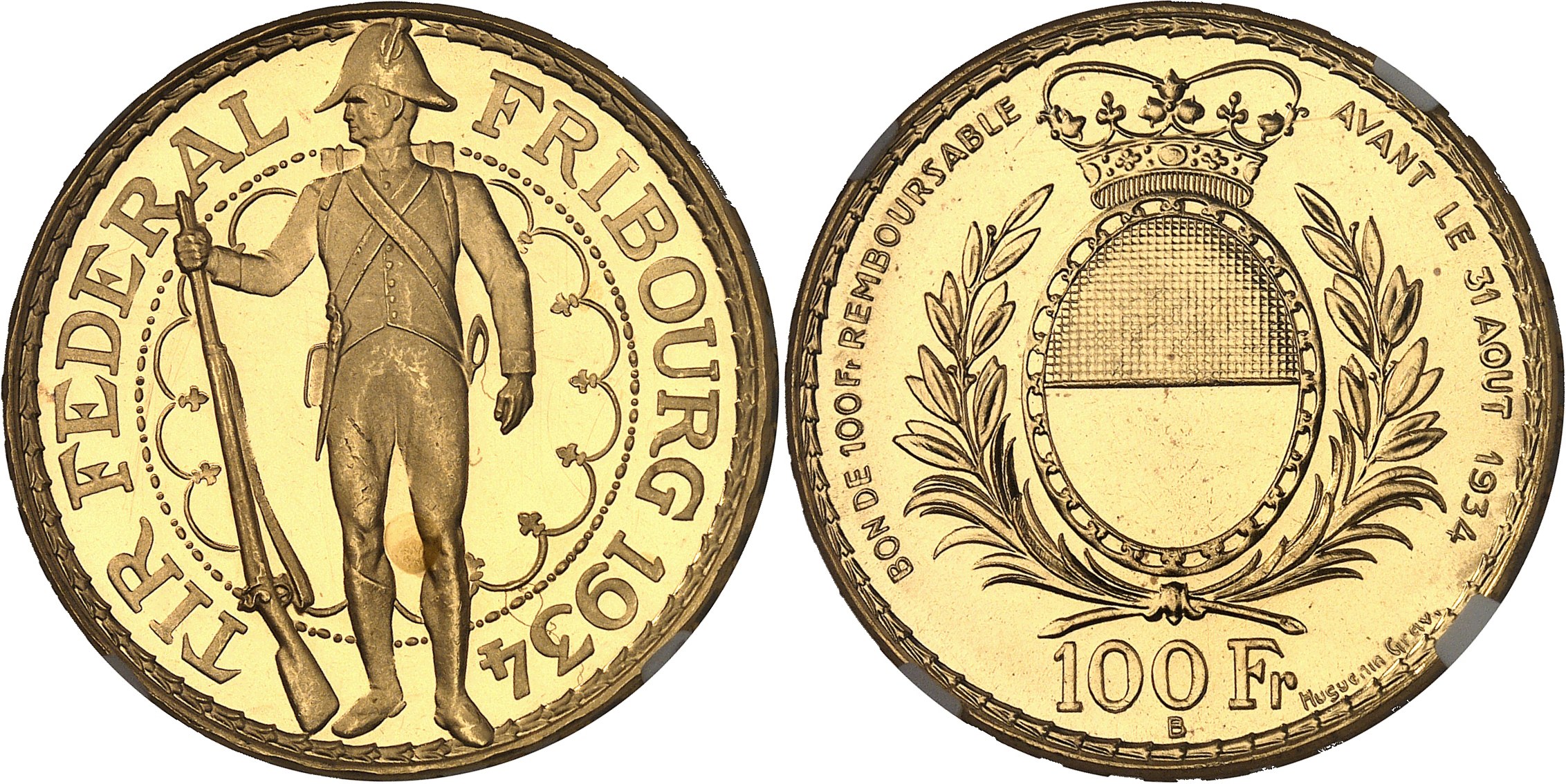 Fribourg canton De 100 Francs Or Concours De Tir F d ral De fribourg-canton-de-100-francs-or-concours-de-tir-f-d-ral-de