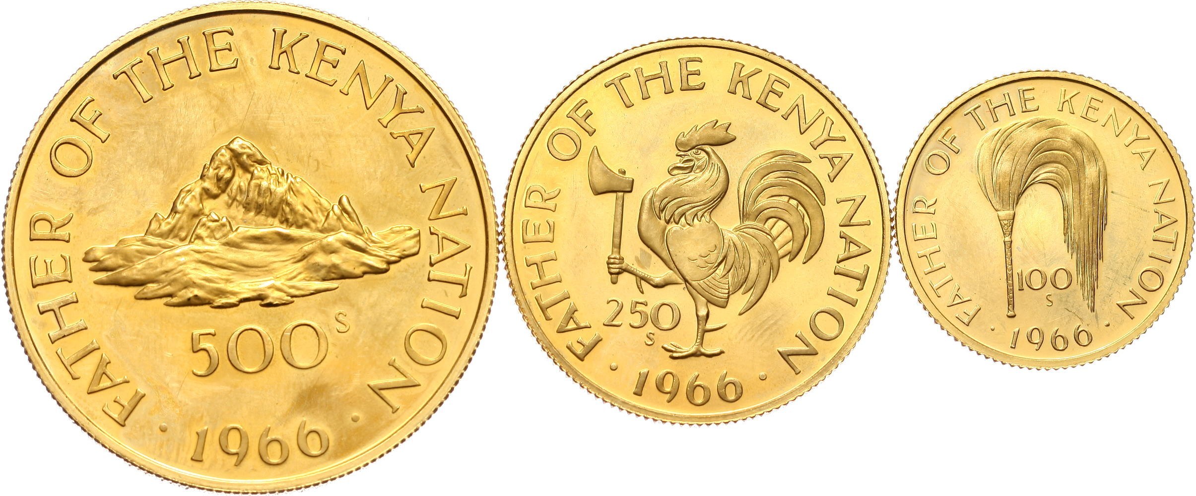 Kenya, set of 3 gold coins from 1966, proof, President Jomo