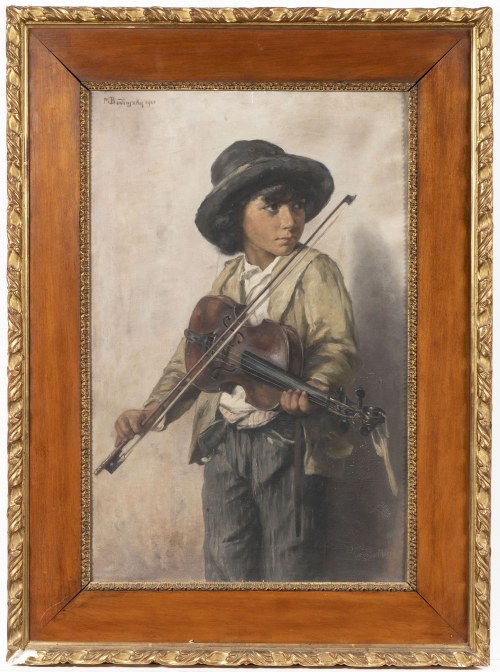 ur. 1858-1913), Młody chłopiec grający na skrzypcach, Minna Budinsky