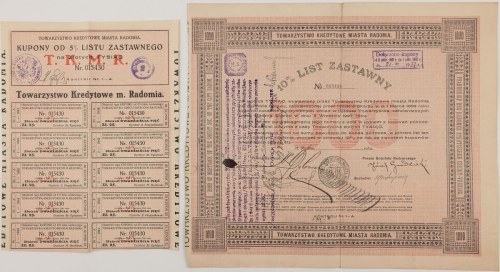 TOWARZYSTWO KREDYTOWE M. RADOMIA, 1937, List Zastawny