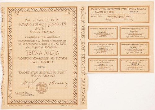 Towarzystwo Ubezpieczeń „Port”, 1932, Jedna Akcja