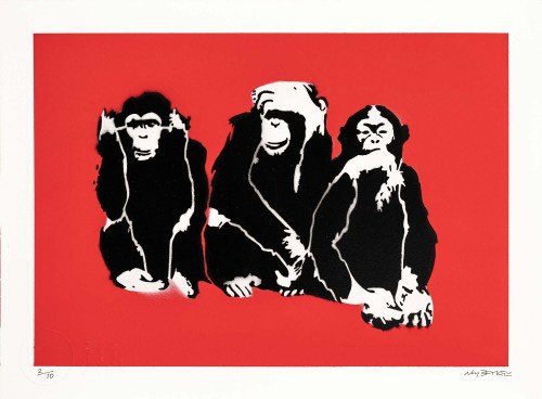 Banksy. 3 Wise Monkeys Red, 2019, Not Banksy