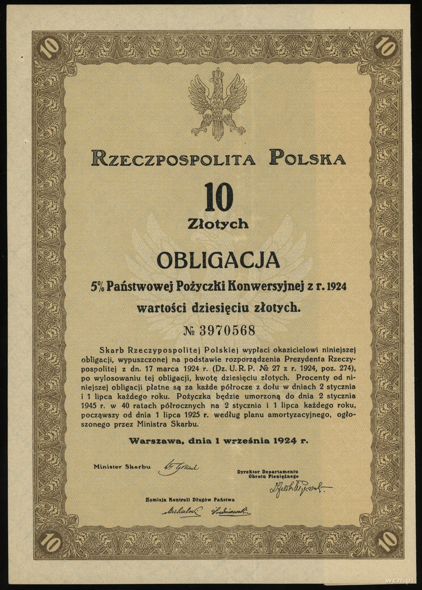 Rzeczpospolita Polska (1918-1939), Zestaw 5 Obligacji Państwowych II RP ...