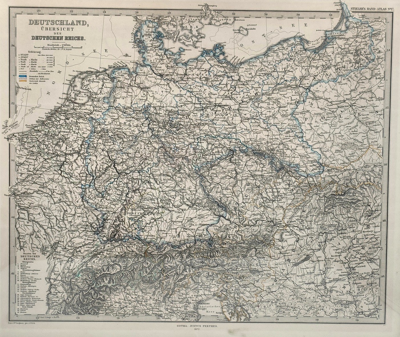 Adolf Stiler Mapa Německého Císařství S Polskými územími 1872 Internetová Aukce Licitace 0359