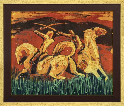 Walczący jeźdźcy - batik, 2020, Joanna Czubak