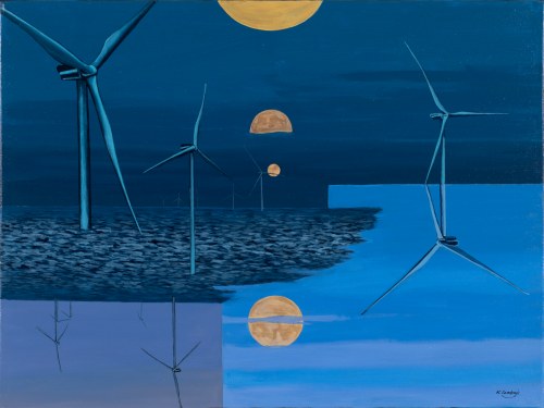 Wschód księżyca na farmie wiatrowej na Morzu Północnym, 2023, Katarzyna Lembryk