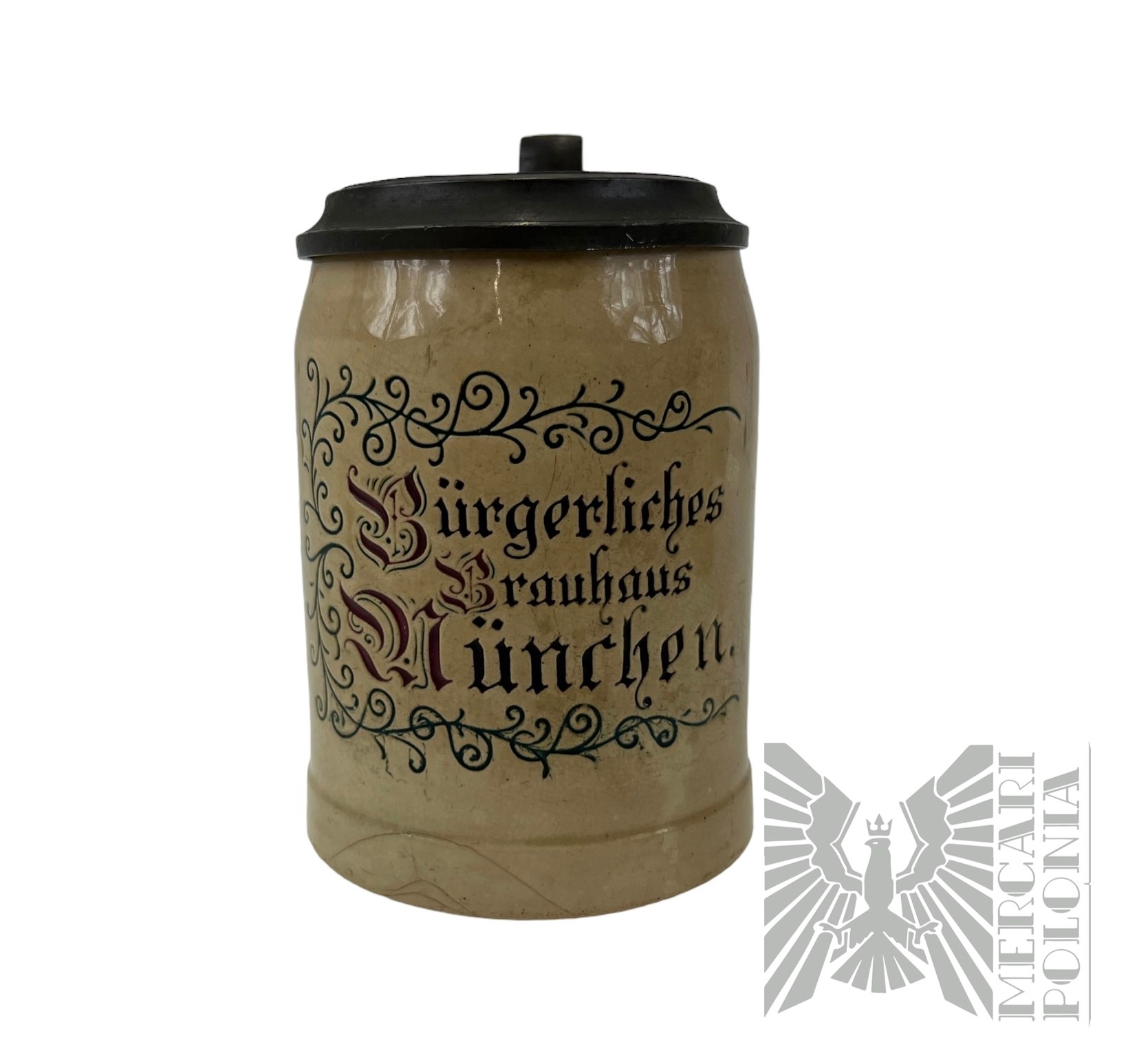 Przedwojenny kufel do piwa Bürgerliches Brauhaus München Aukcja