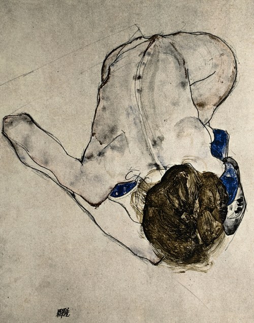 Akt w niebieskich pończochach, Egon Schiele