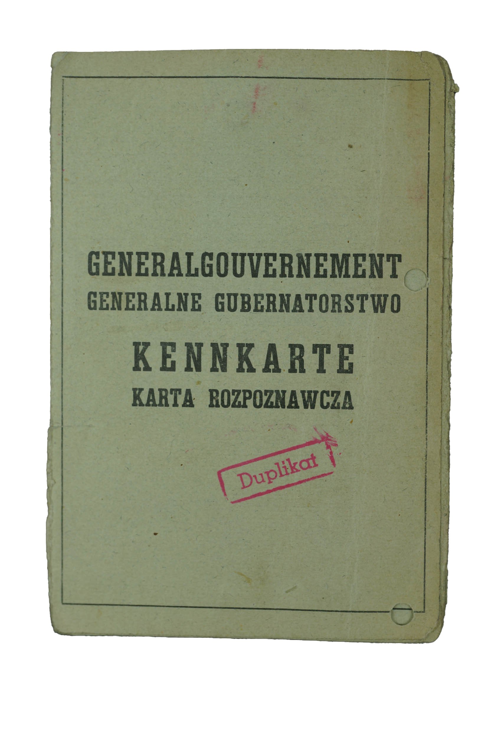 KENNKARTE / Recognition card, issued 16.4.1943, for a woman [born 1906 ...