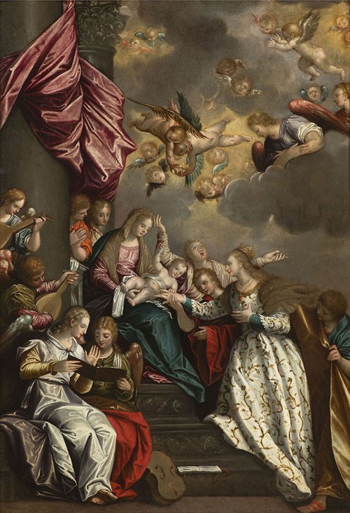 zwany, Denys Calvaert, zwany "Dionisio Fiammingo", 1540 Antwerpia - 1619 Bolonia TAJEMNICZE MAŁŻEŃSTWO ŚWIĘTEJ KATARZYNY, Denys Calvaert