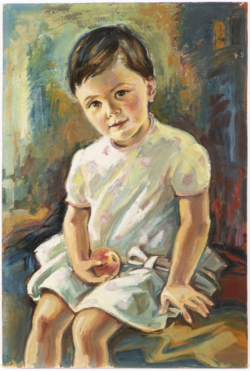 Portret dziecka z jabłkiem w ręku, Malarz XX wieku