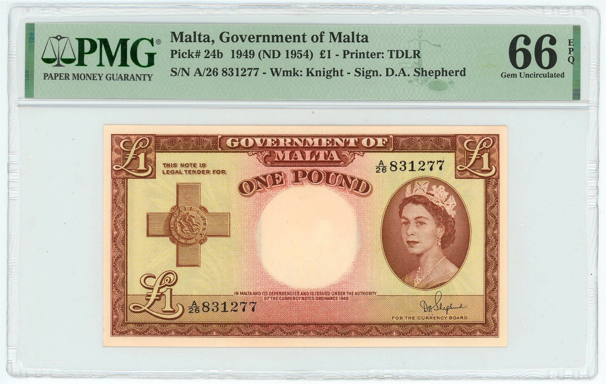 Malta Pound 1949 1954(ND) PMG 66 EPQ Online auction Online