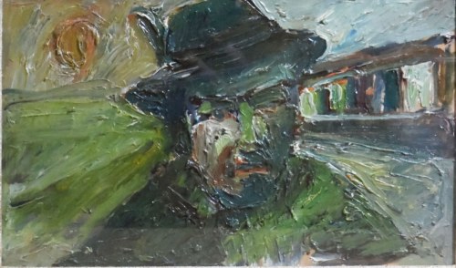 1900-1992) olej na tekturze przedstawiający myśliwego, Eugenio da Venezia