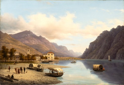 Pejzaż laguny z łodziami, Giuseppe Canella