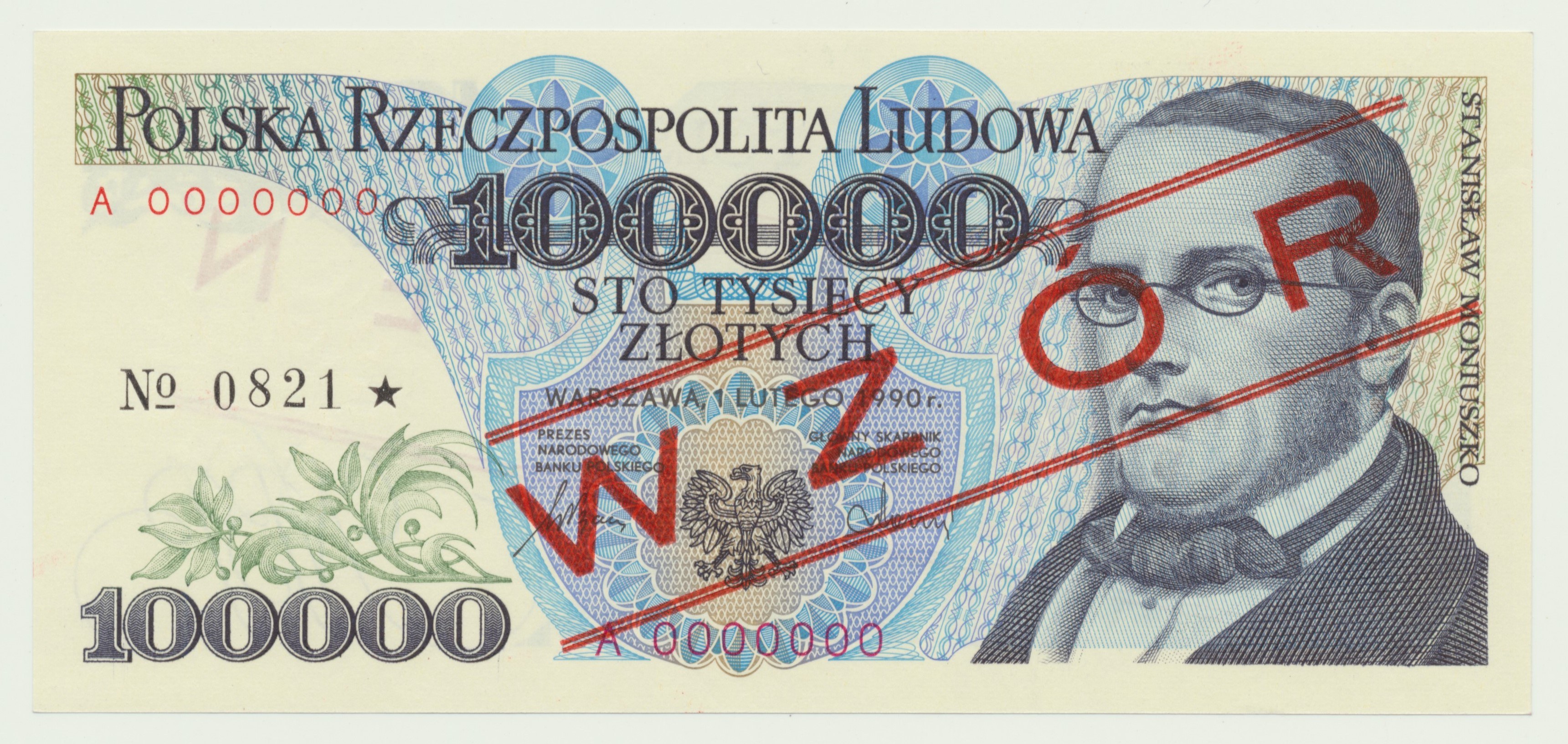 100,000 PLN 1990, Moniuszko, A 0000000 MODEL (No 0821*) - Online ...
