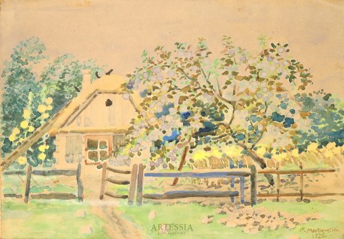 Widok wiejskiej zagrody , 1926, Stanisław Masłowski