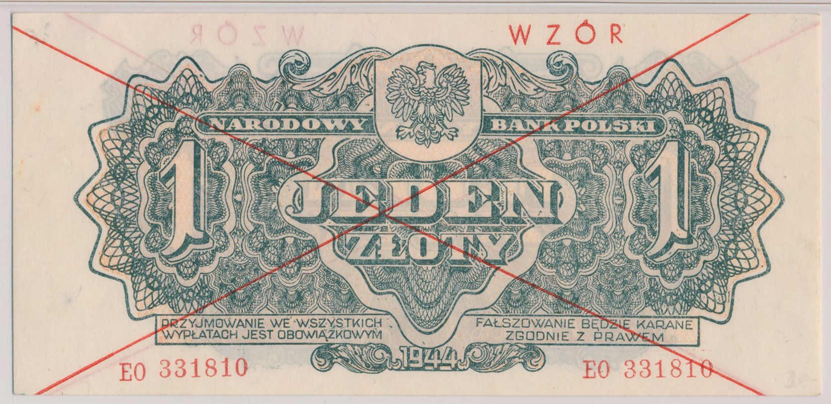 1 złoty 1944 ...owym - z nadrukiem WZÓR