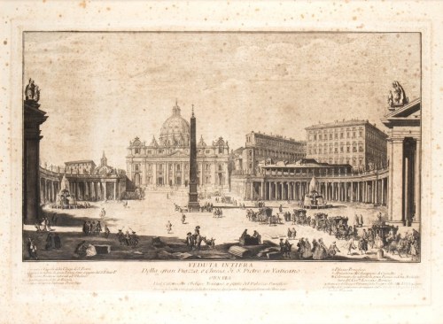 1738-1800 ), VEDUTA INTIERA DELLA GRAN PIAZZA E CHIESA DI S. PIETRO IN VATICANO..., 1790 r., Francesco Polanzani