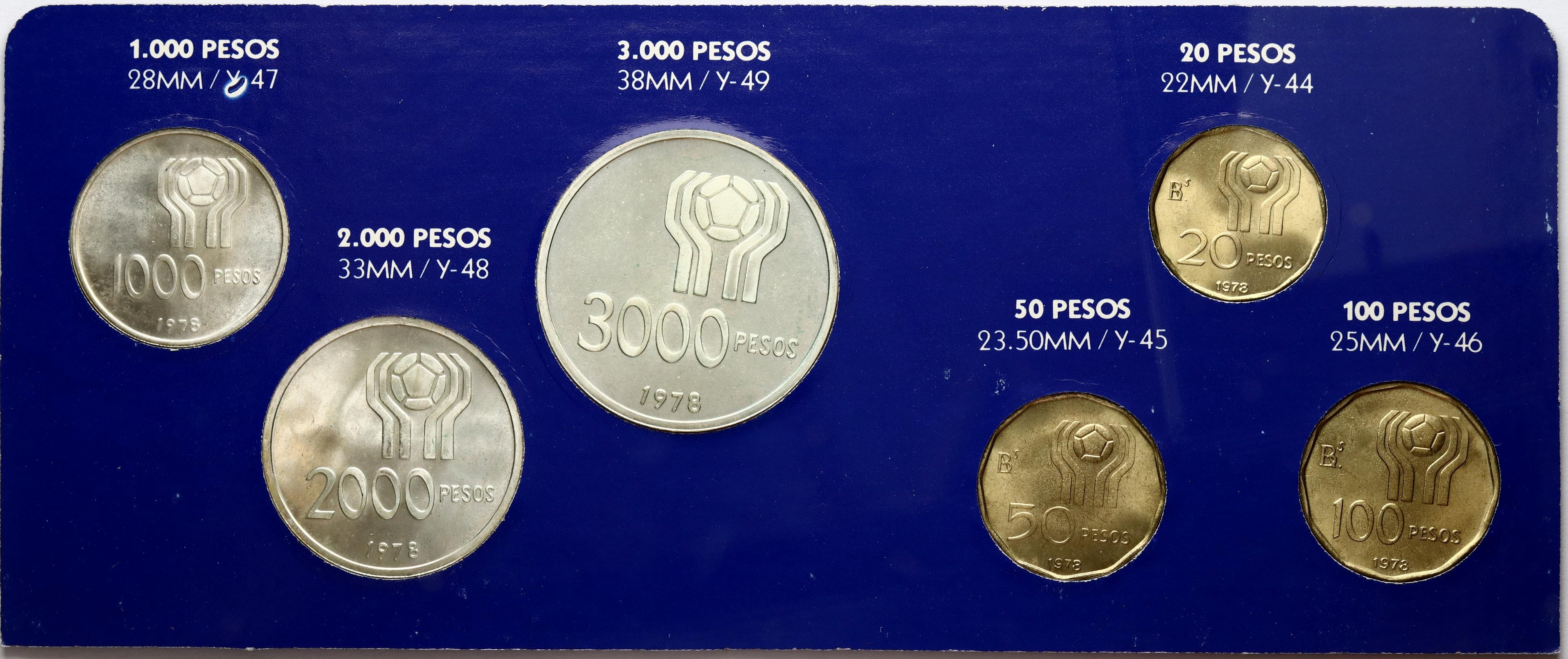 Argentina 20 - 3000 Pesos 1978 World Football Championship Set Lot 