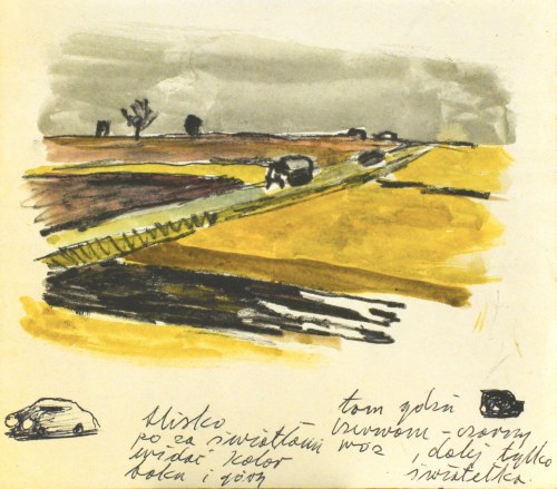 Pejzaż z jadącym samochodem, Ludwik Maciąg