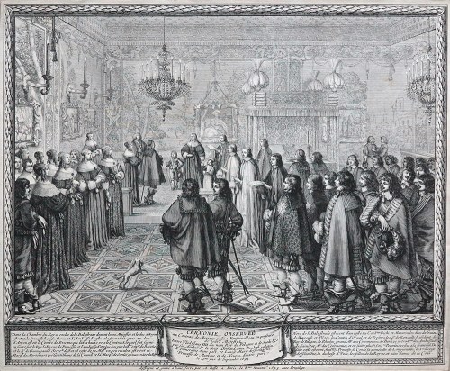 UROCZYSTOŚĆ PODPISANIA AKTU MAŁŻEŃSKIEGO POMIĘDZY WŁADYSŁAWEM IV A LUDWIKĄ MARIĄ GONZAGĄ W FONTAINEBLEAU (1645), 1645, Abraham Bosse