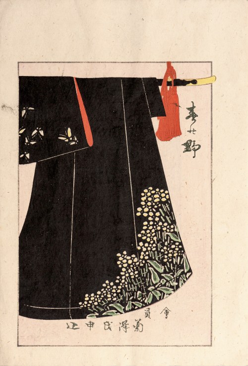 Watanabe Takijirō, Kimono z łąką i motylami, Tokio, 1901, Shobei Kitajima