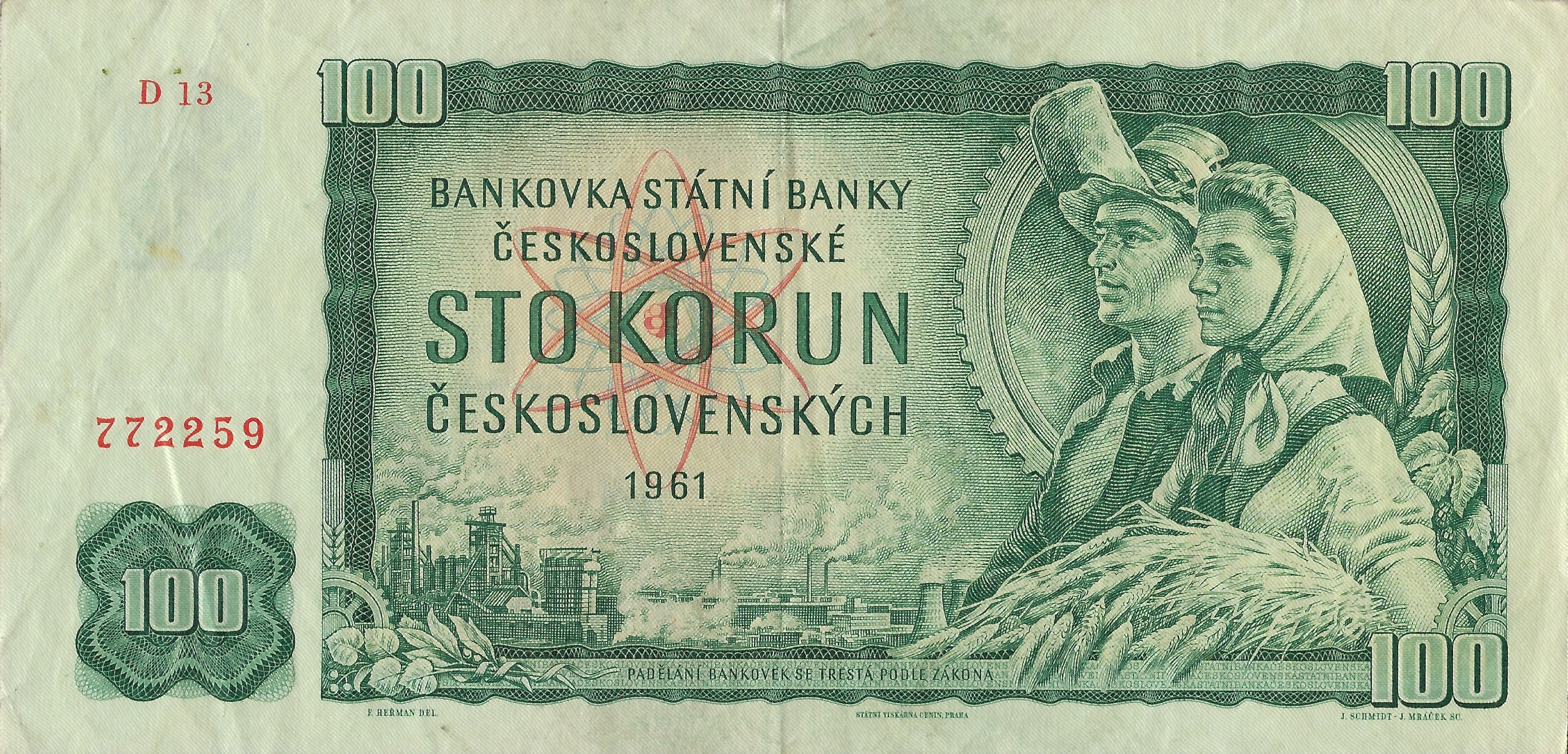 Czechoslovakia 100 CZK 1961 D13 772259 - Online auction / Online bidding -  Price - OneBid