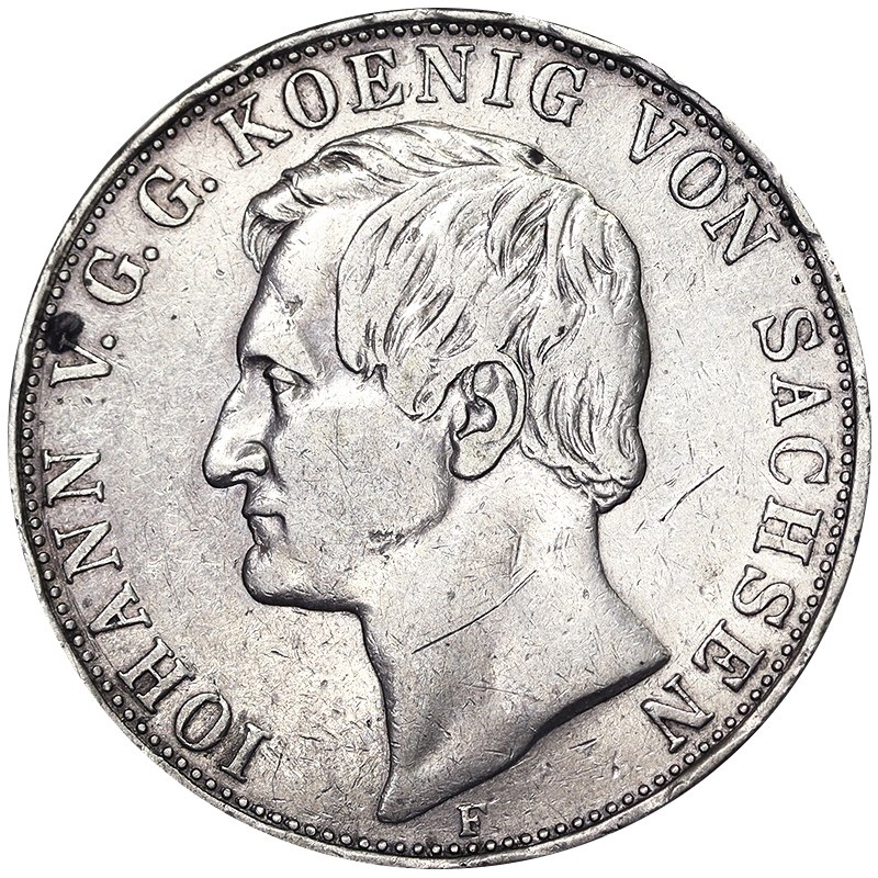 Niemcy, SaksoniaAlbertyn, Johann I (18541873), 2 Vereinstaler 1858, F