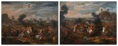 Jan Peeter Verdussen (1700-1763) - przypisywany Dwa obrazy bitewne Bitwa pod Wiedniem 1683 Bitwa pod Parkanami 1683, Jan Peeter Verdussen