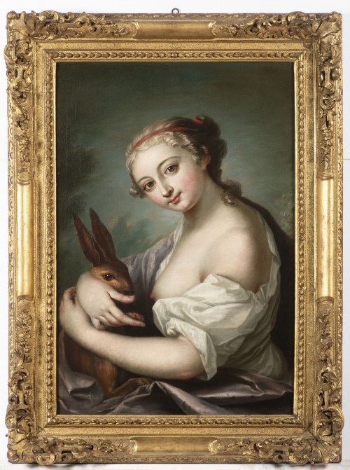 Rosalba Carriera (1675-1757) - przypisywana Dziewczynka z królikiem, Rosalba Carriera