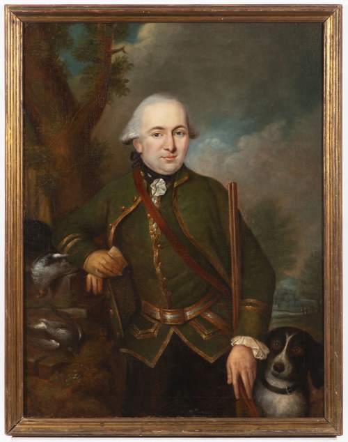 Malarz XVIII wiek Portret mężczyzny z psem, Malarz XVIII wiek