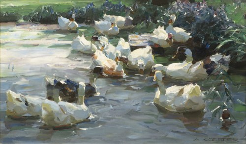 Alexander Koester (1864-1918) Kaczki na stawie, Alexander Koester