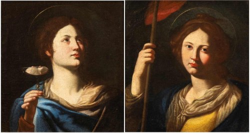 a) Święta Agata; b) Święty z czerwonym sztandarem. Para obrazów, Nicolò De Simone