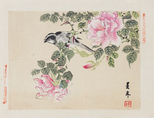 Ptak i róże, Osaka, 1892, Imao Keinen