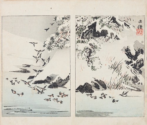 Kaczki na wodzie, Tokio, 1892, Watanabe Seitei