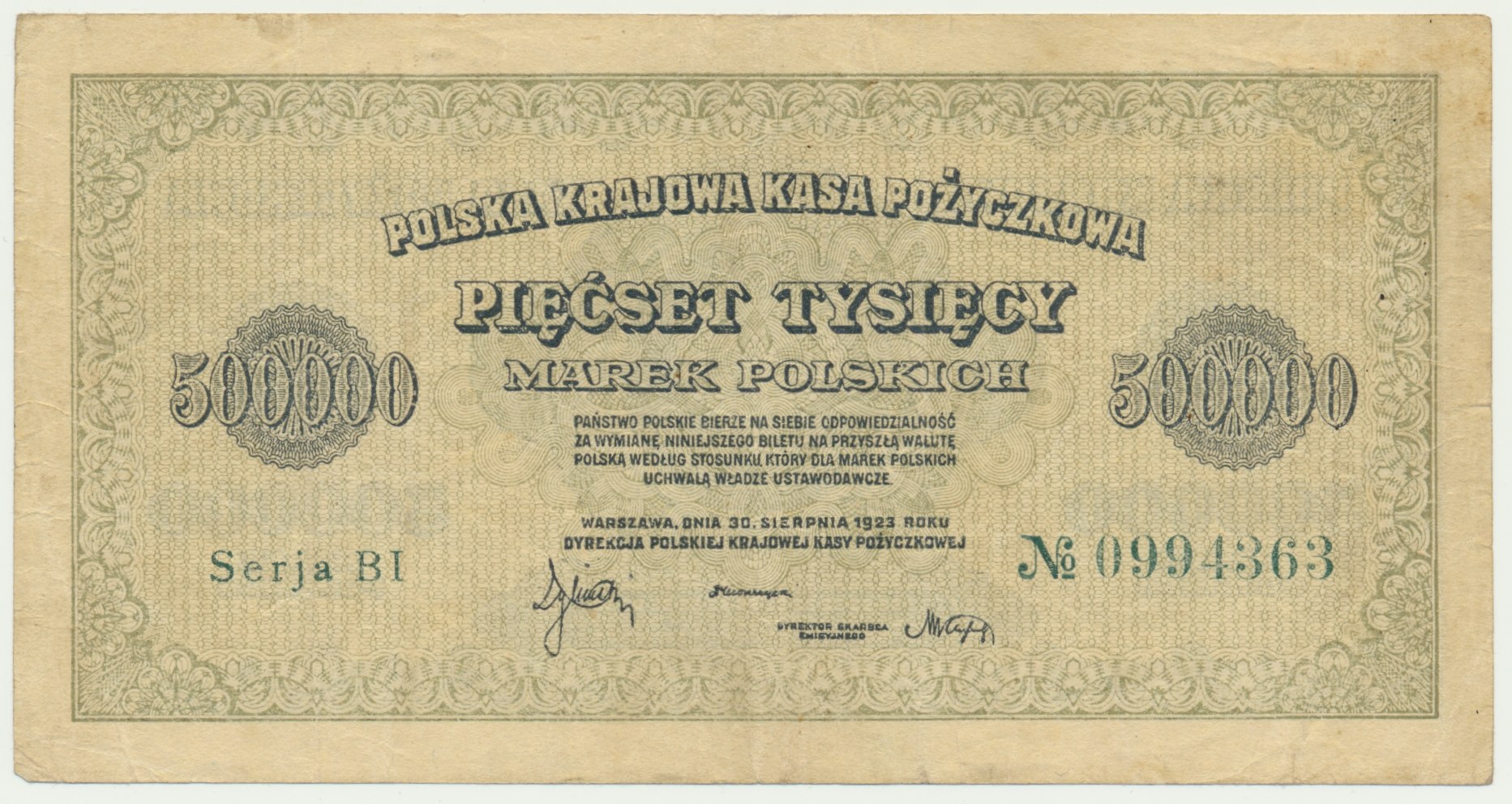 500.000 marek 1923 - SERJA BI - 7 cyfr - BARDZO RZADKI - Aukcja ...