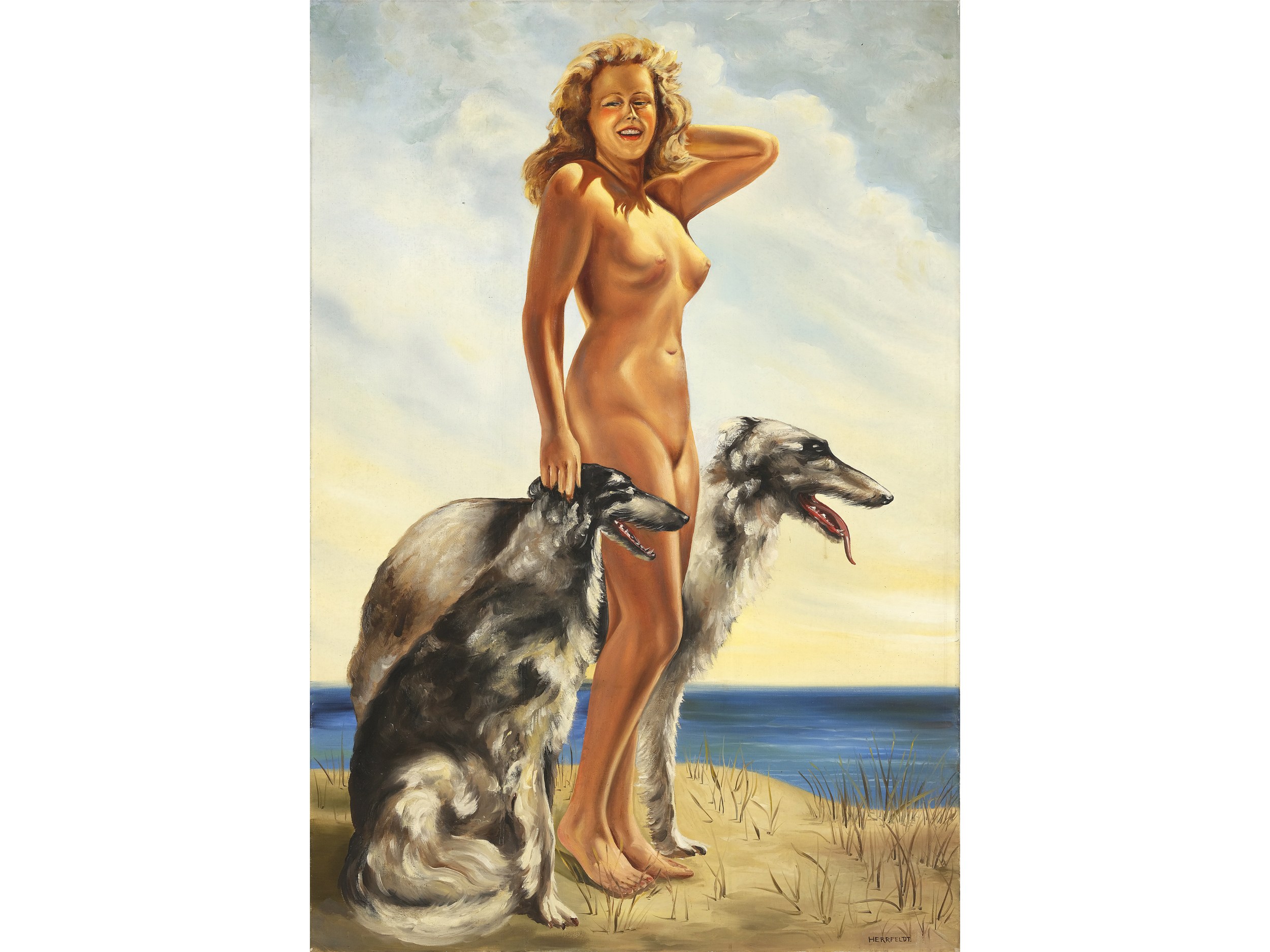 Marcel René von Herrfeldt, Boulogne-Billancourt 1889 - 1965 Munich, Nude  with Afghans - Verkkohuutokauppa  Online-huutokauppa - Hinta - OneBid