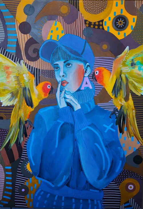 Ona i niebieskia czapka, 2019, Marcin Painta