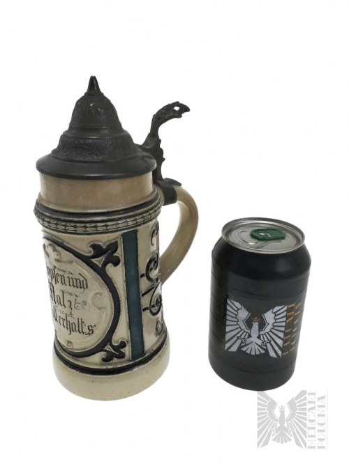 Sentencja “Hopfen und Malz, Gott Erhalt's”, Kufel Ceramiczny z Cynową Pokrywką
