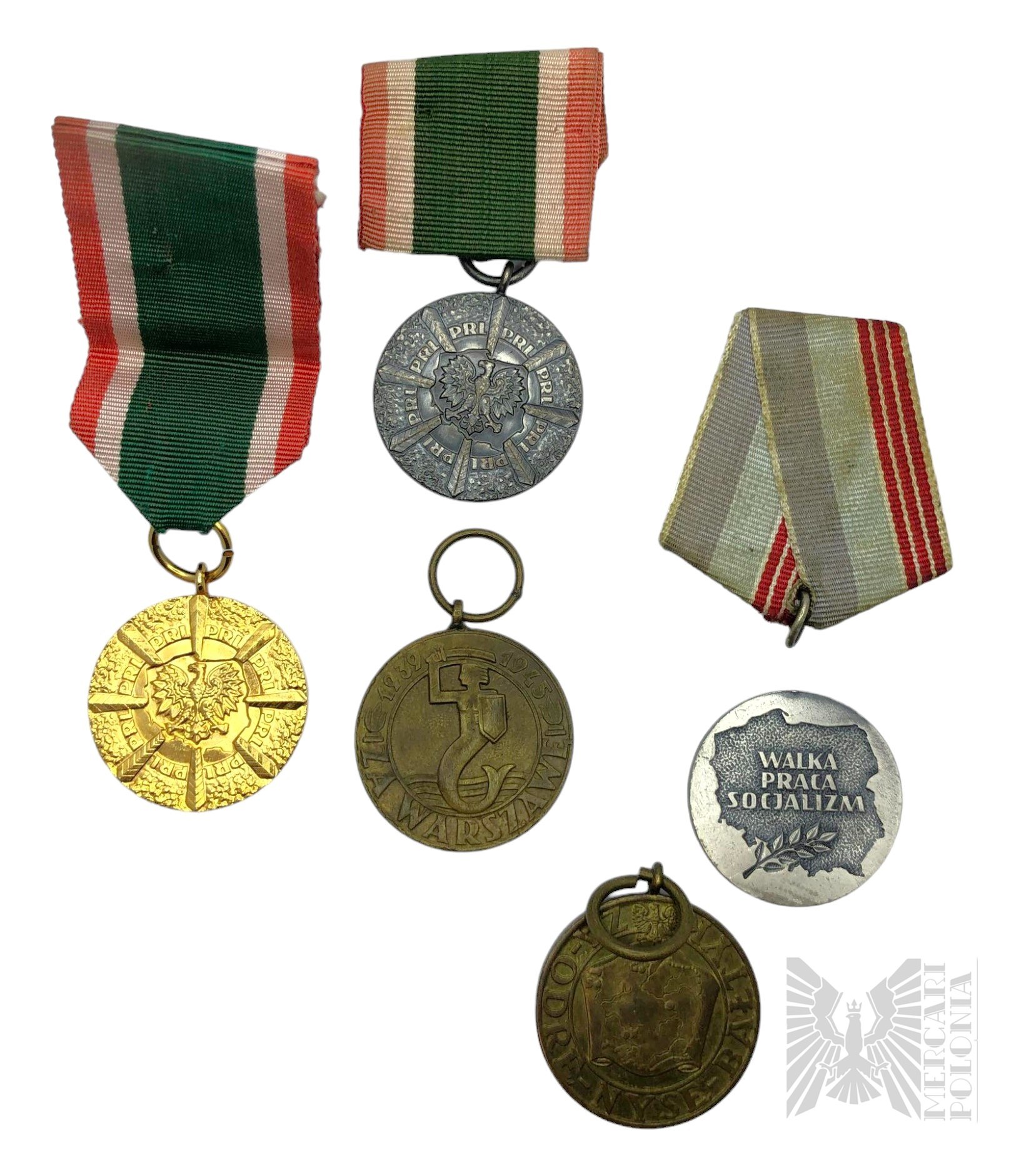 PRL - Zestaw Medali PRL: Medal za Warszawę 1939-1945, Medal Za Zasługi ...