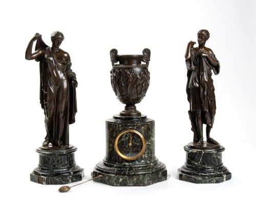 Barbedienne Ferdinand 1810-1892 Francuski tryptyk z zegarem kominkowym z brązu, Ferdinand Barbedienne