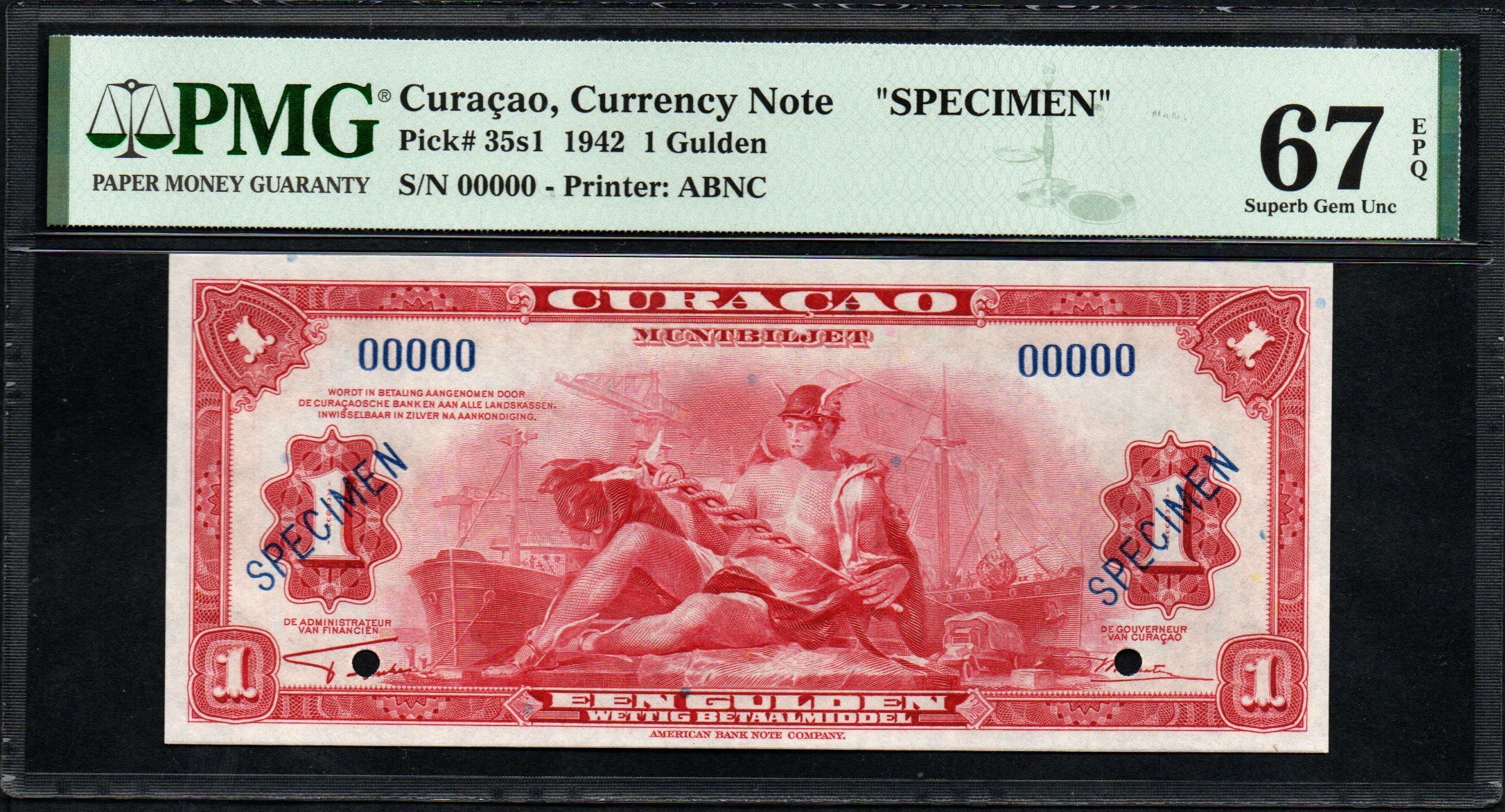 Curacao. Currency Note 1 Gulden 1942 Specimen - Online auction / Online  bidding - Price - OneBid