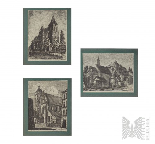 zestaw 3 drzeworytów, 1942 Staatliche Kunstgewerbeschule Krakau, Kościoły Krakowa
