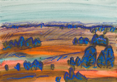 Pejzaż z niebieskimi drzewami, 1989, Danuta Makowska