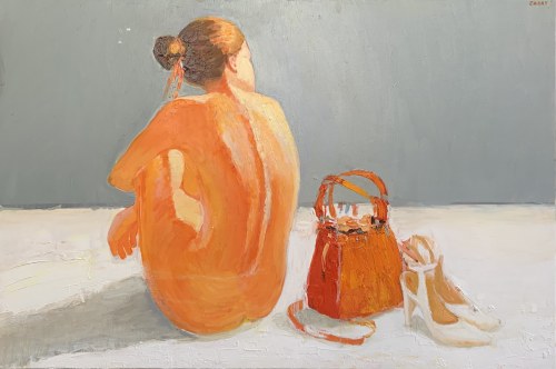 "Dziewczyna z pomarańczową torebką", 2024, Jolanta Caban