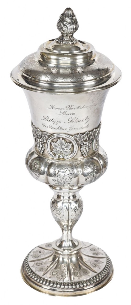 Nordhausen, Niemcy (2 ćw. XIX w.), Puchar pamiątkowy z ded. dla Philippa Solmitza, ok. 1845, Złotnik Krieghoff