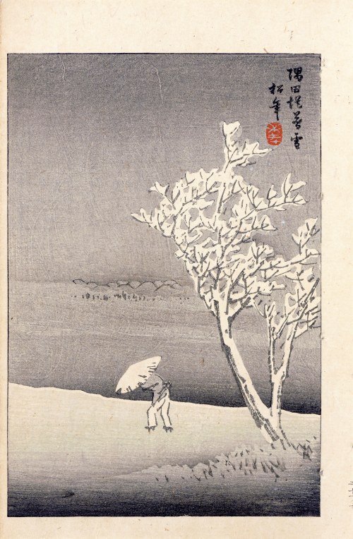 Śnieg nad brzegiem rzeki Sumida, Tokio, 1893, Suzuki Shonen