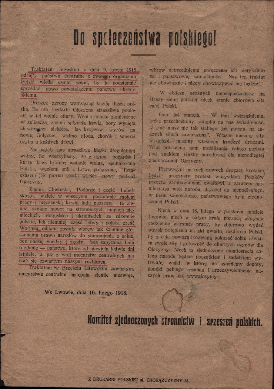 [Komitet Zjednoczonych Stronnictw i Zrzeszeń Polskich] Do społeczeństwa