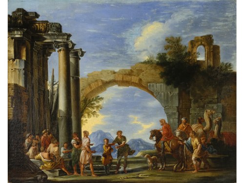 Piacenza 1691 - 1765 Rzym, przypisywany, Józef zostaje sprzedany przez swoich braci, Giovanni Paolo Panini