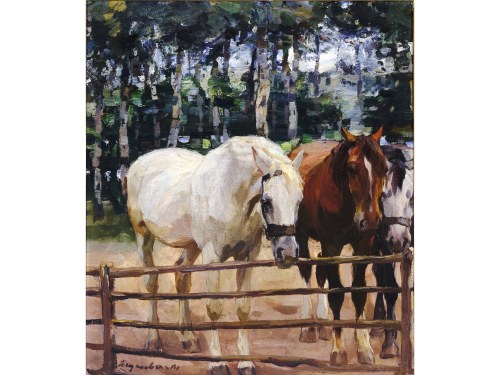 Böhmisch Kamnitz 1884 - 1962 Drezno, Konie na padoku, Josef Hegenbarth